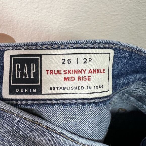 Gap Womens True Skinny Ankle Jeans Mid‎ Rise Distressed Medium Wash Size 26 2P - Picture 5 of 7